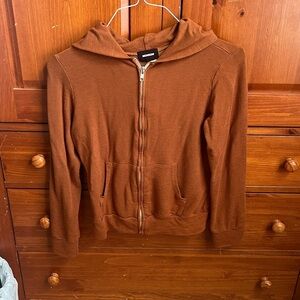 Monrow XS Brown Zip-Up Hoodie